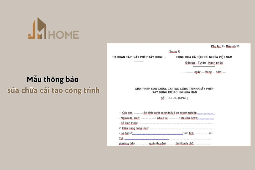 Mẫu thông báo sửa chữa cải tạo công trình