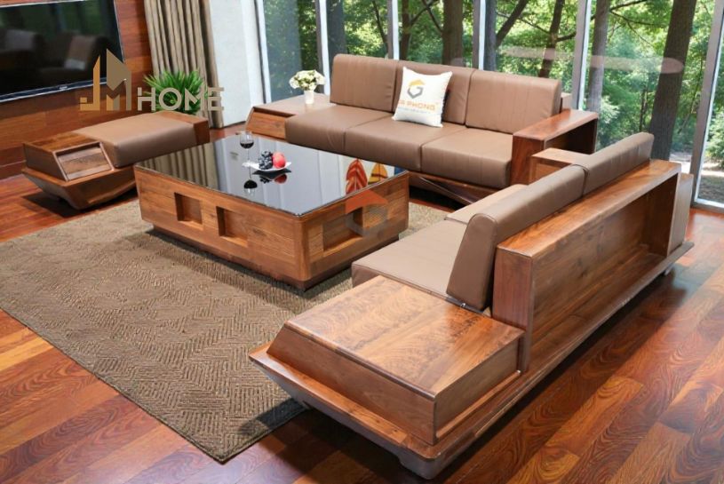 Mẫu sofa gỗ chữ L đẹp