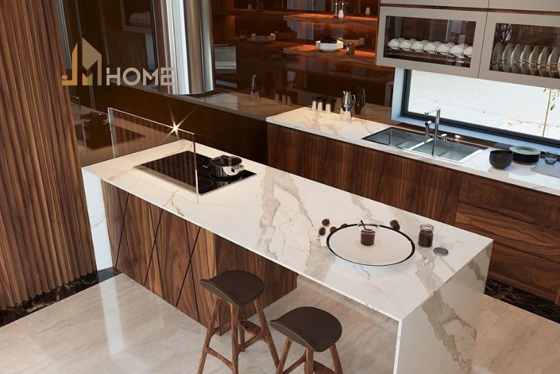 Mẫu tủ bếp gỗ tân cổ điển