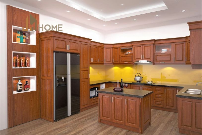 Mẫu tủ bếp gỗ tân cổ điển