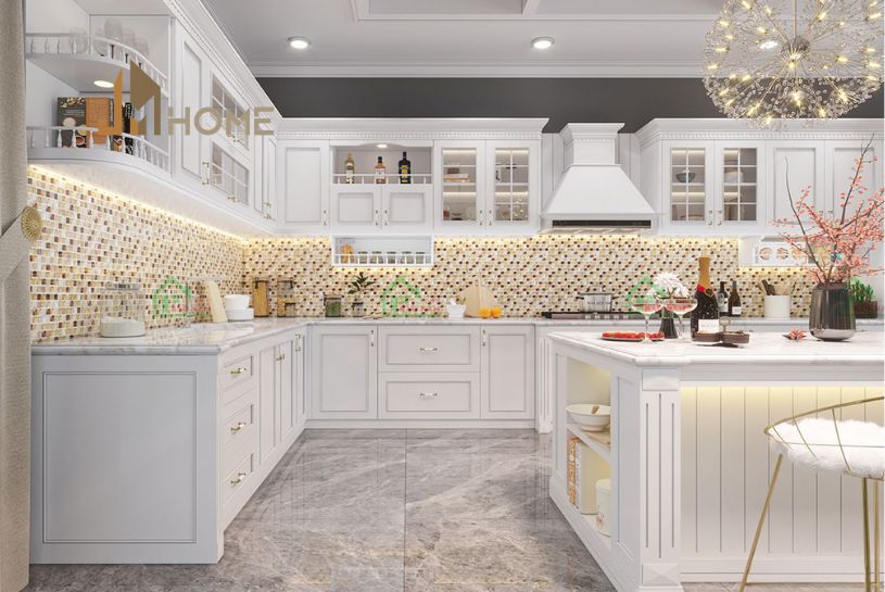 Mẫu tủ bếp gỗ tân cổ điển