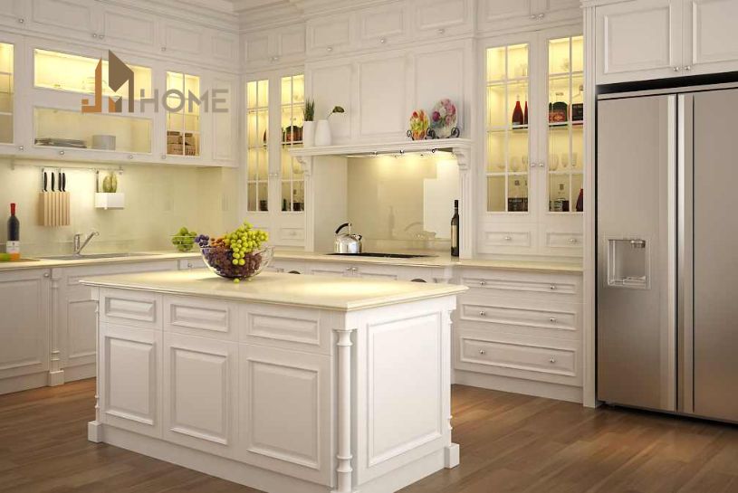 Mẫu tủ bếp gỗ tân cổ điển