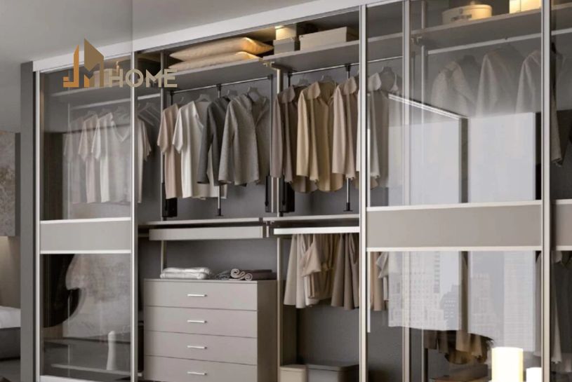 Mẫu tủ quần áo nhôm kính 3 buồng